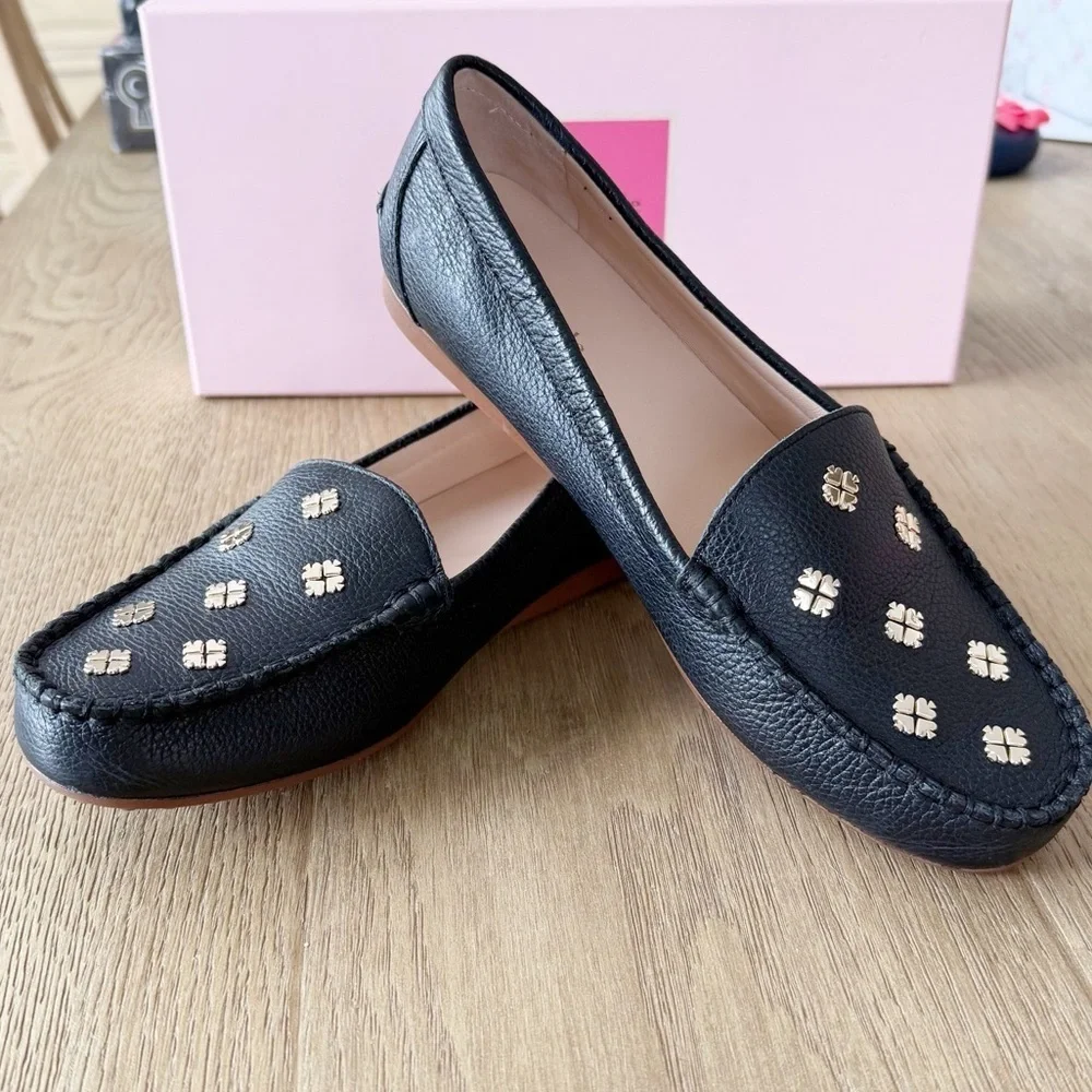 Kate Spade Black Leather Deck Driver Slip On Loafers